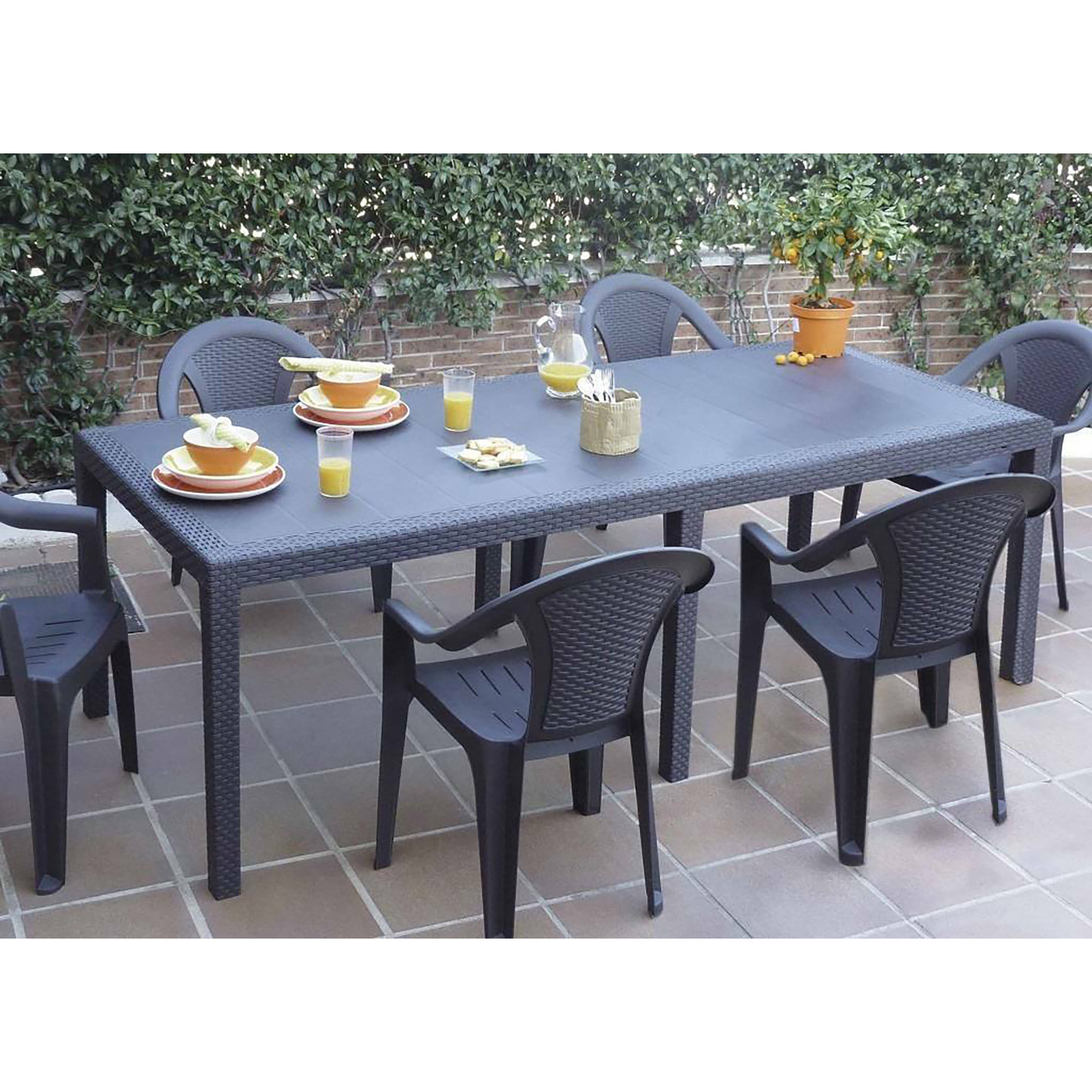 Tavolo da esterno Roma, Tavolo rettangolare allungabile da pranzo, Tavolo da giardino estensibile effetto rattan, 100% Made in Italy, Cm 150x90h72, Antracite