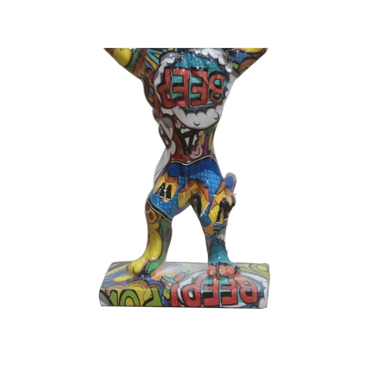 Statuette lion avec baril en résine multicolore H32cm - POPART