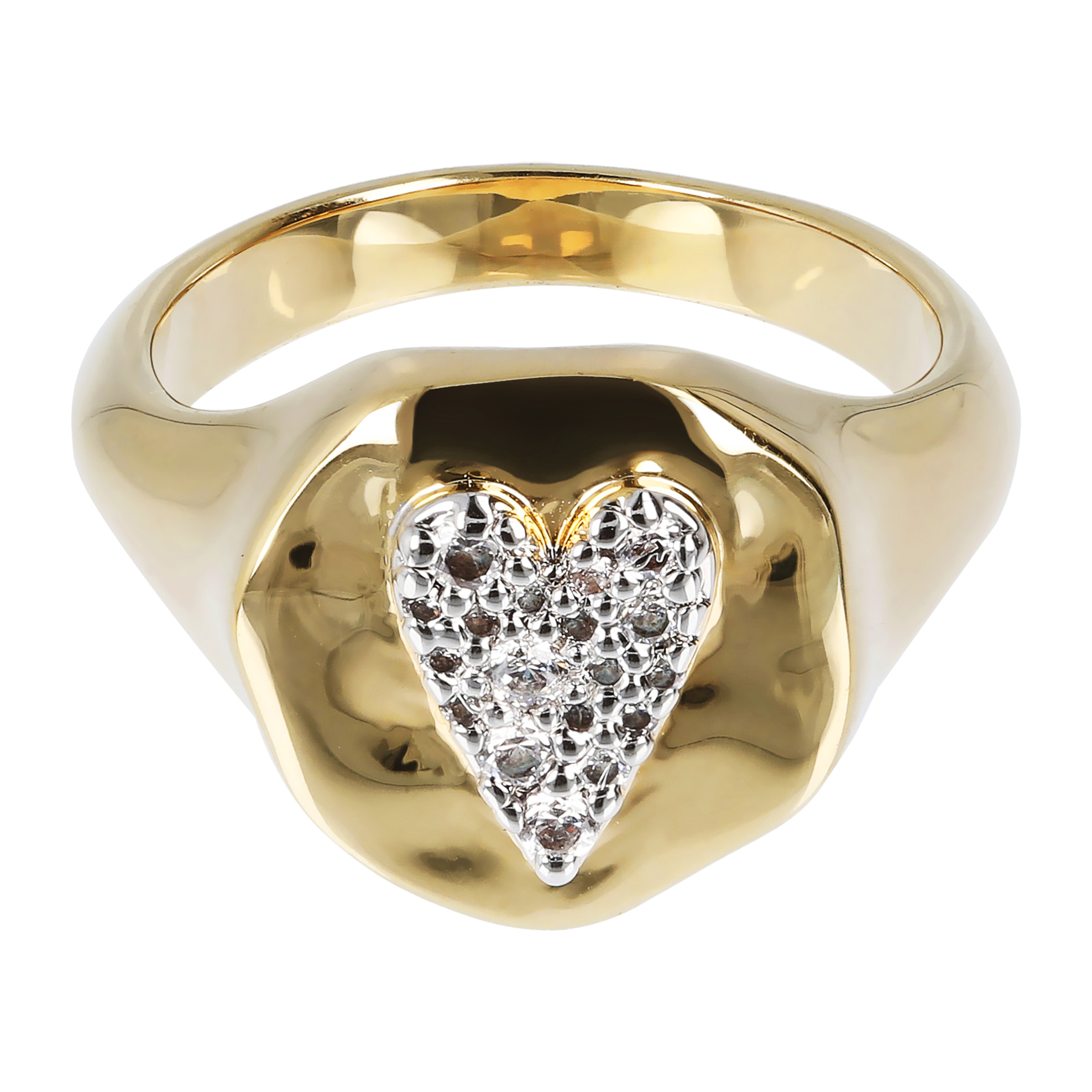 Anello Chevalier Martellato con Cuore Pavé in Cubic Zirconia