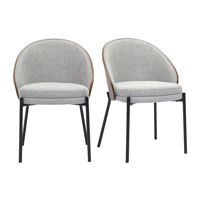 Chaises en tissu effet velours texturé gris, bois foncé et métal (lot de 2) TUCSON