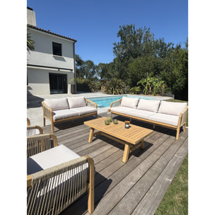 SERENA - Salon bas de jardin 7 places en bois d'acacia et corde tissée