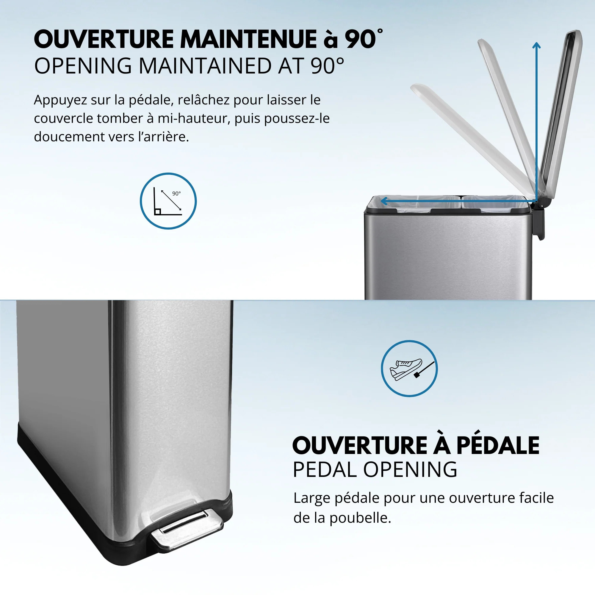 Poubelle pédale tri sélectif EDGE 50L