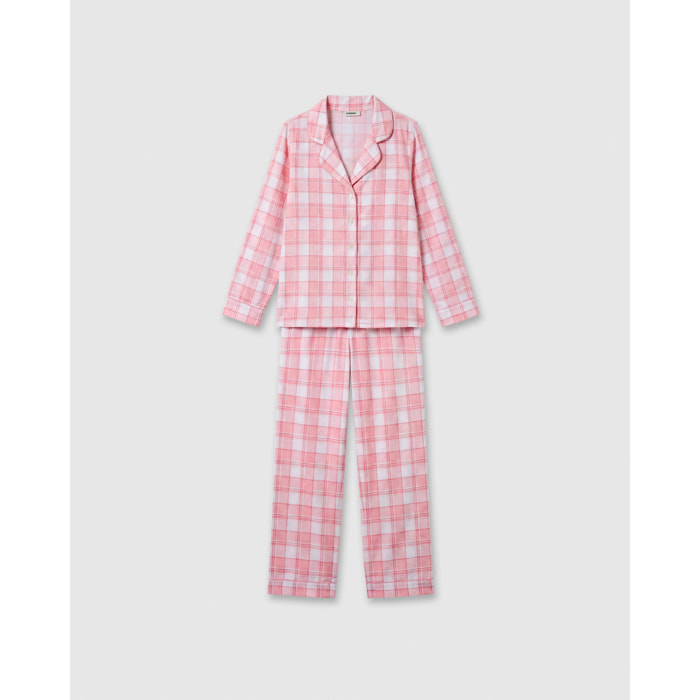 Pijama largo camisero algodón cuadro moni rosa