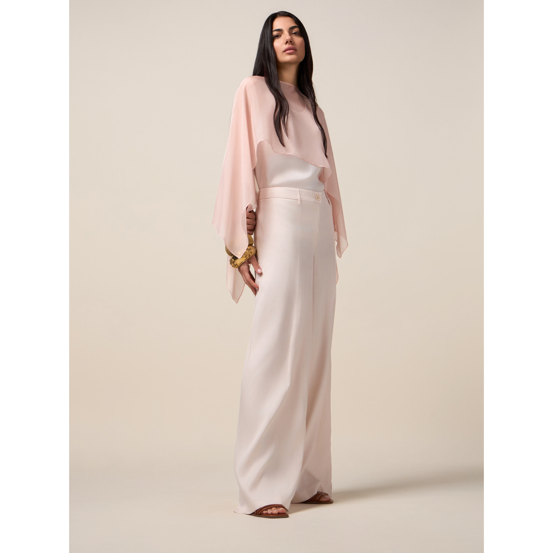 Oltre - Pantalones palazzo de satén - Rosa