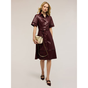 Motivi - Vestido camisero con detalles calados - Burgundy