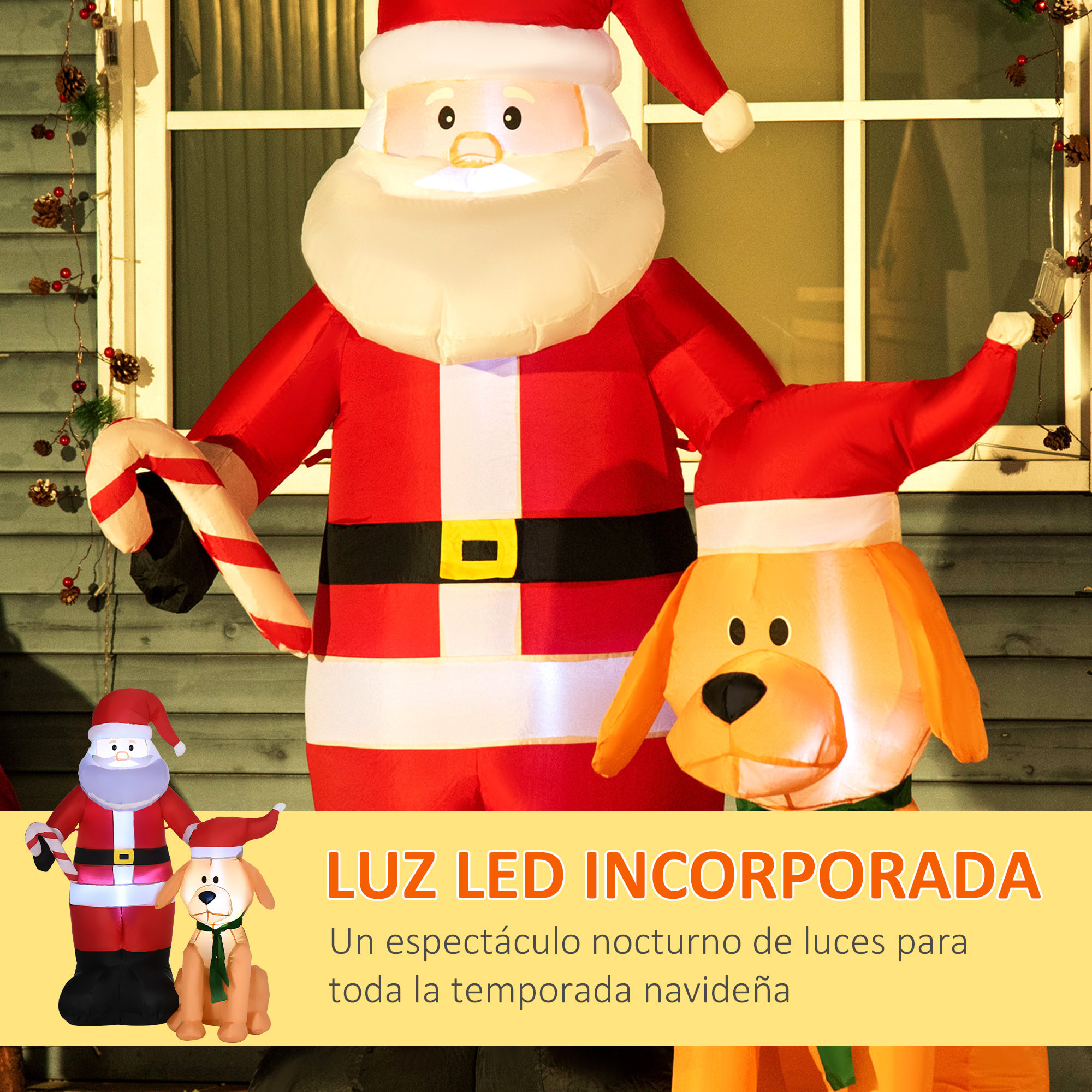 Papá Noel Inflable con Perro con 9 Luces LED IP44 e Inflador 117x80x157 cm