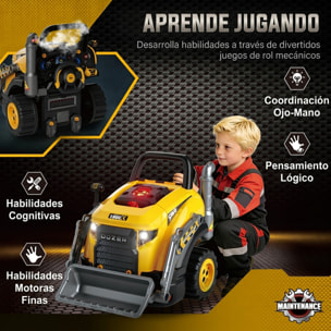 AIYAPLAY Juguete de Motor de Excavadora para Niños, Volante de Juguete con Vapor, Luces y Sonidos, Set de Reparación Mecánico Desmontable, Regalo Educativo para Niños y Niñas de 3-6 Años, Amarillo