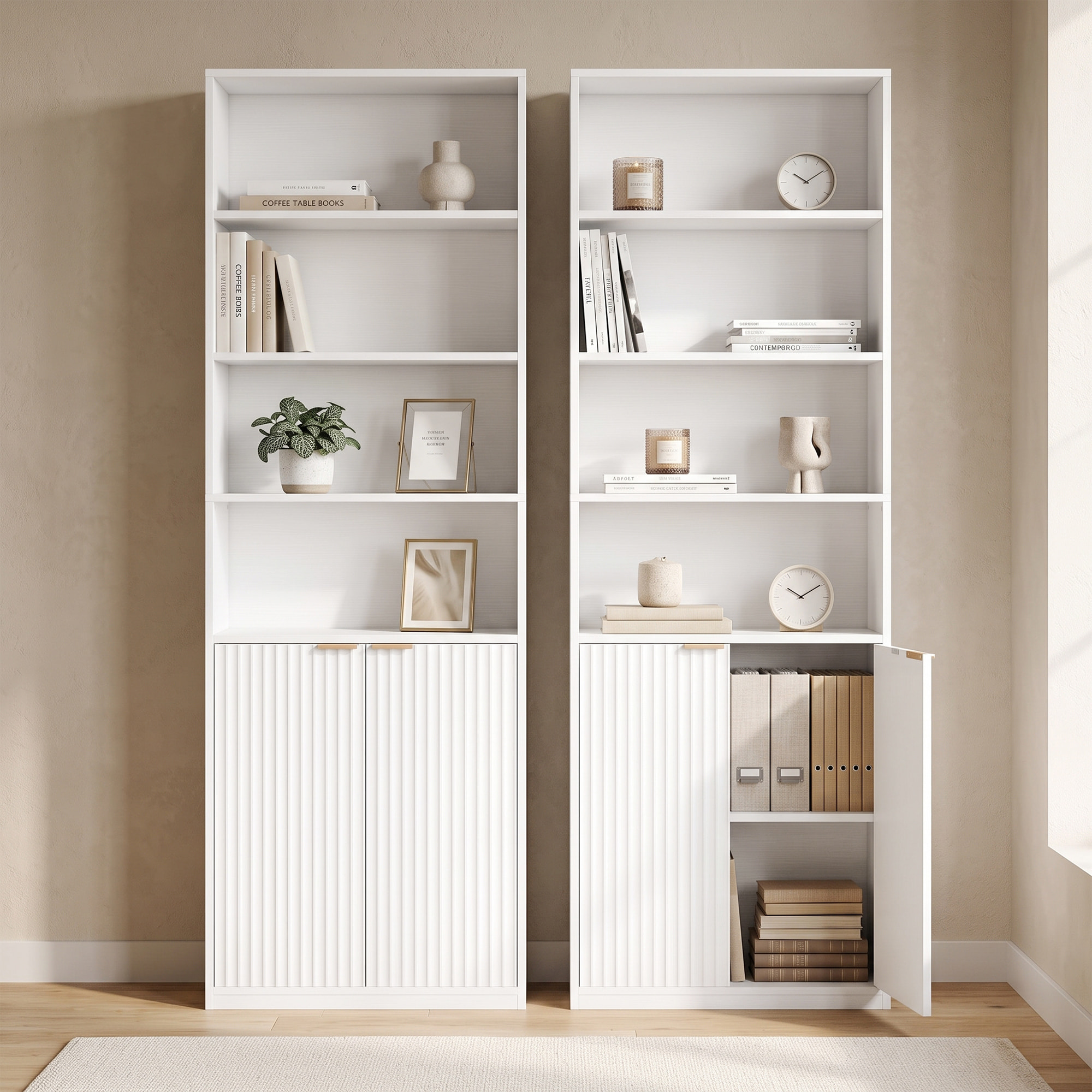 Estantería para Libros Alta y Estrecha, Librería de 6 Niveles con 4 Compartimentos Abiertos, Estante Ajustable, Cierres Magnéticos, Armario para Salón, Estudio, Oficina, 60x24x182 cm, Blanco