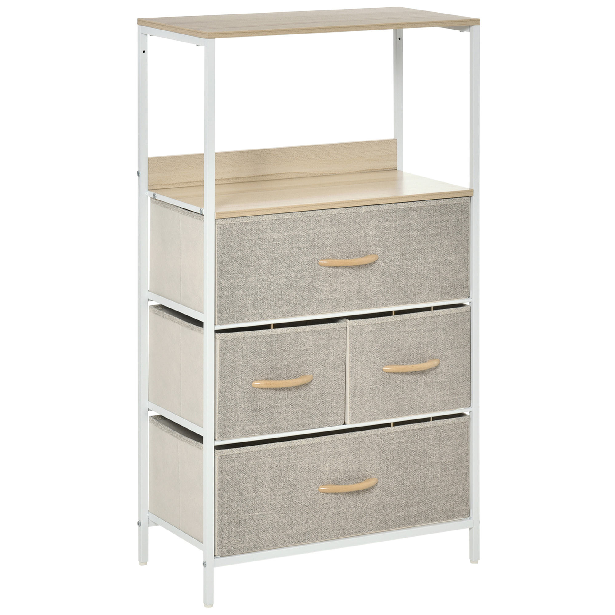 Commode meuble de rangement chiffonnier 4 tiroirs amovibles 1 étagère 58 x 29 x 103 cm gris blanc