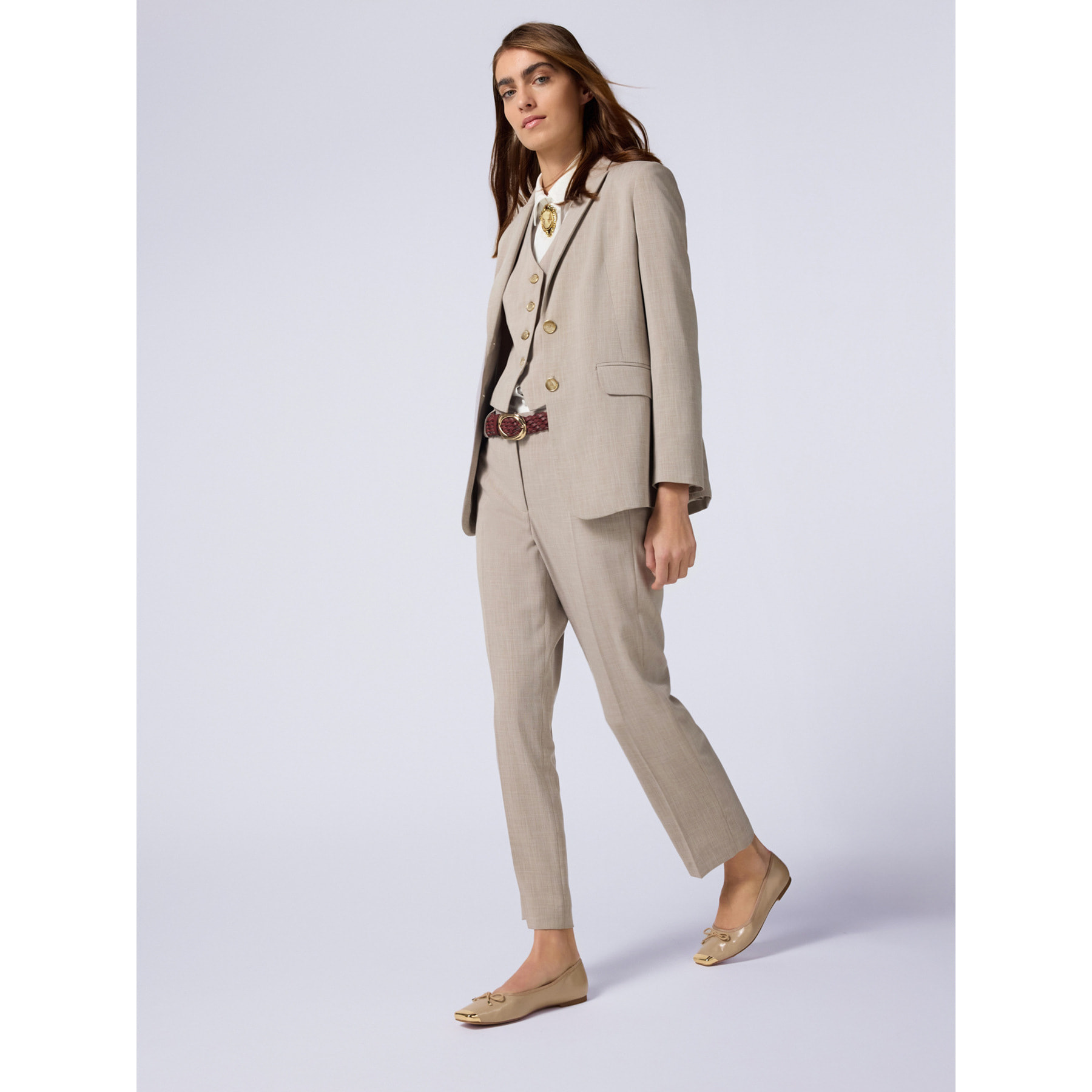Oltre - Pantalones pitillo de tejido fluido - Beige