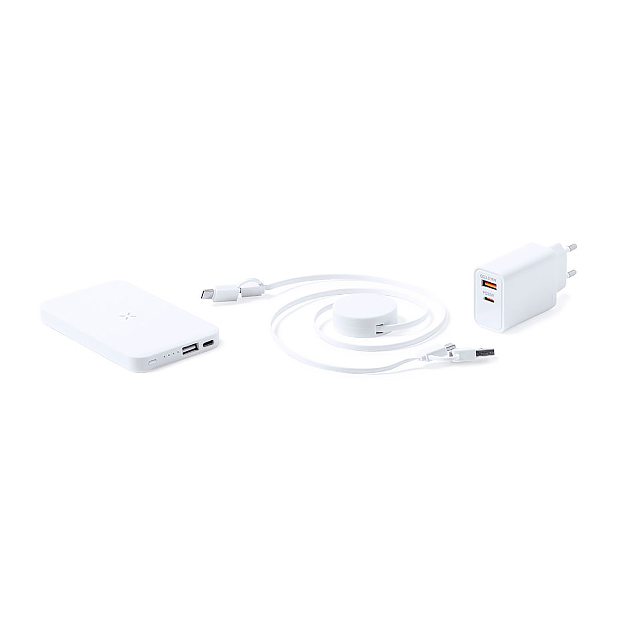 Set Power Bank Cable Cargador Apto .Micro USB, Tipo C y Lightning 9V DC 2.1A