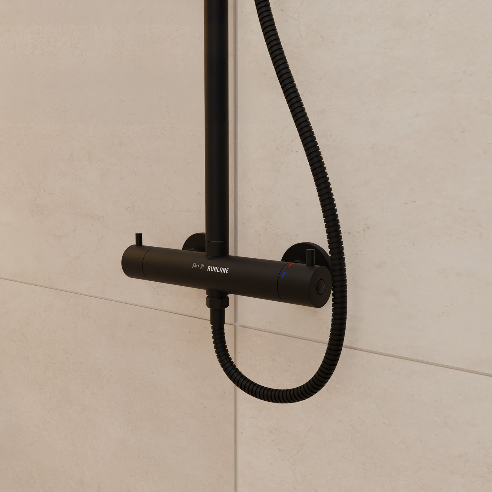 Colonne de douche Thermostatique finition Noire Mate - 133x28x52 cm - MOLLY BLACK