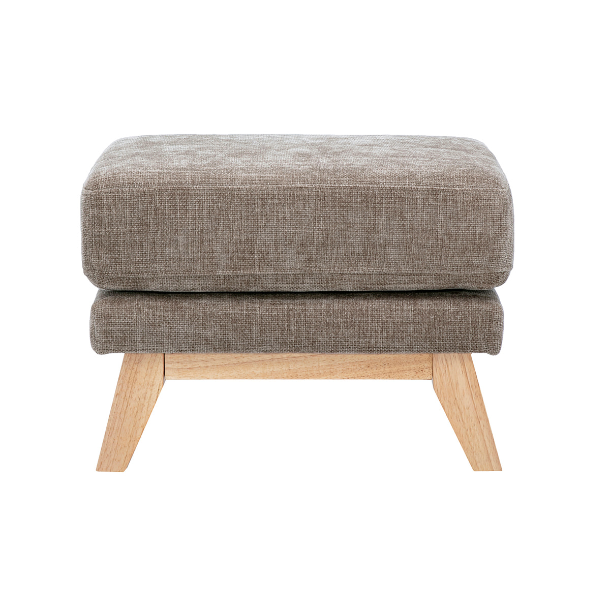 Pouf repose-pieds scandinave en tissu effet velours texturé taupe et bois clair OSLO