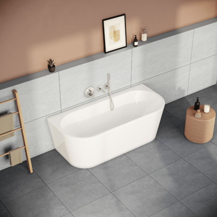 Baignoire semi ilôt murale tout inclus VITRA Geo 165x75 avec trop plein caché