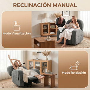 HOMCOM Sillón Relax Reclinable 3 en 1, Sillón Relax con Función Mecedora, Giratorio 360°, Soporte para Teléfono, Asiento Amplio, Respaldo Ancho, Tapizado en Terciopelo, Gris