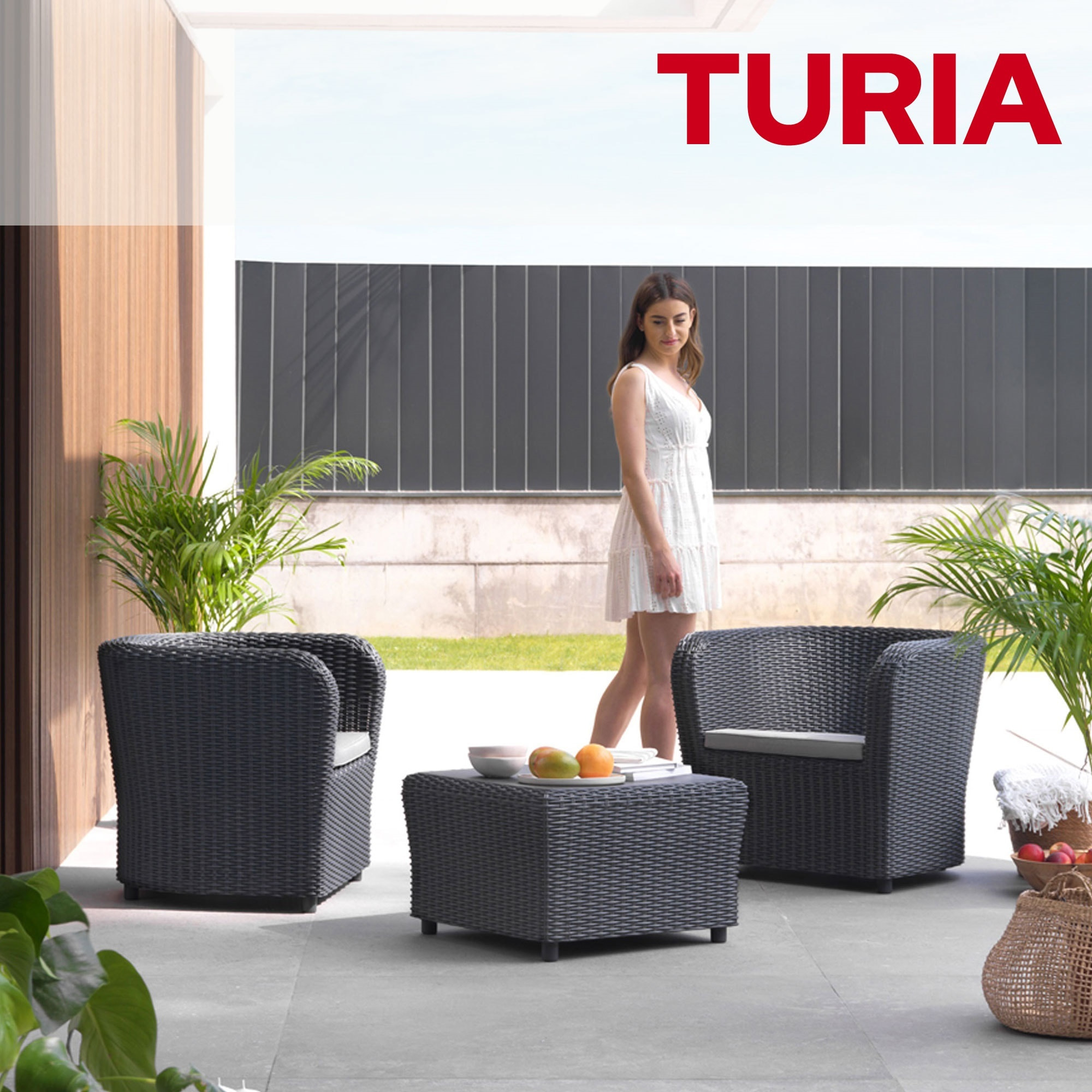 Conjunto muebles de jardín turia tete a tete dos sillones y una mesa grafito