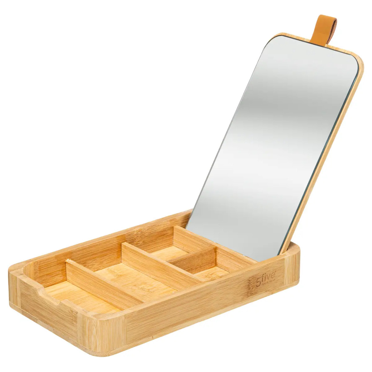 Boîte à bijoux miroir lanière cuir Bambou