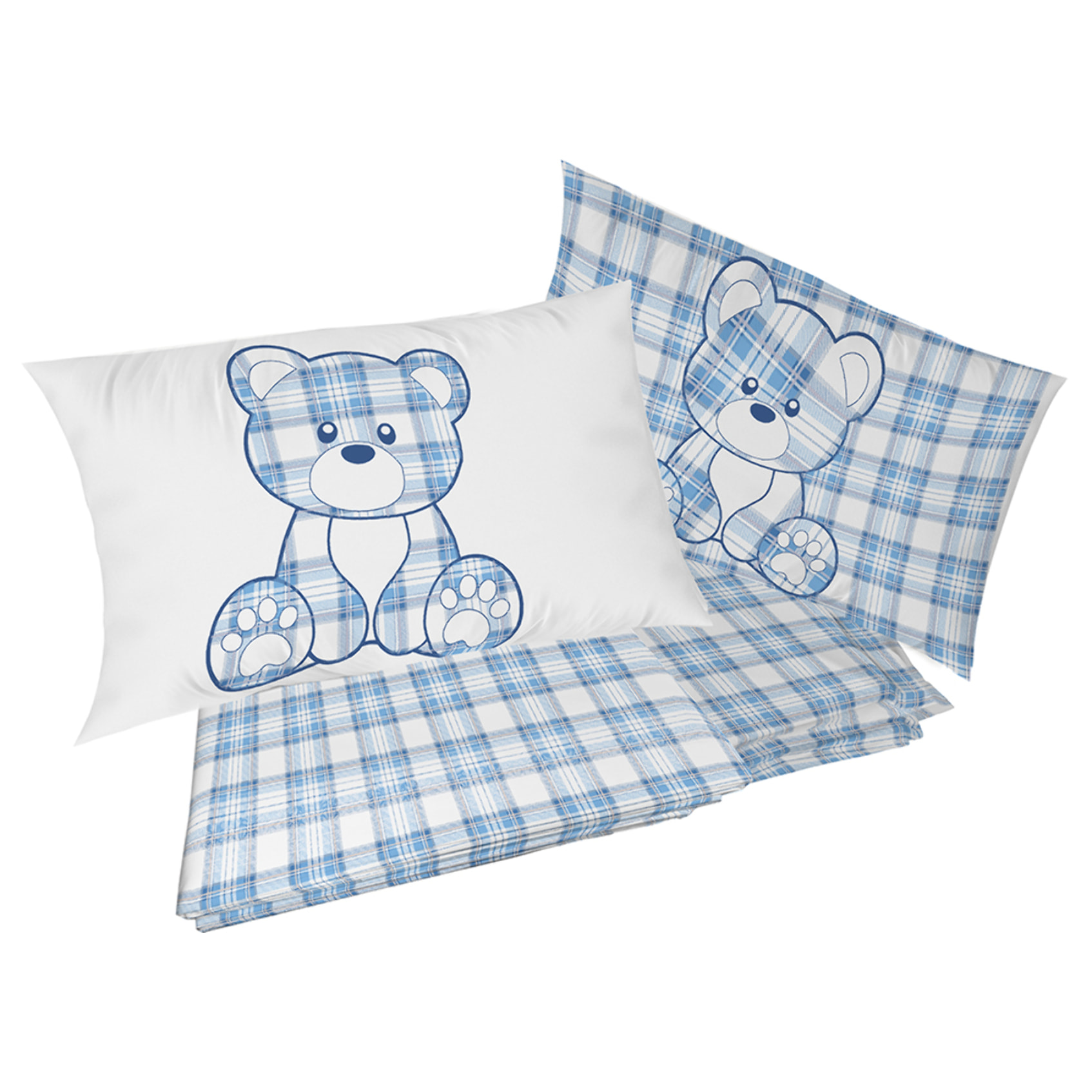Completo letto tartan orsetto azzurro 100% cotone