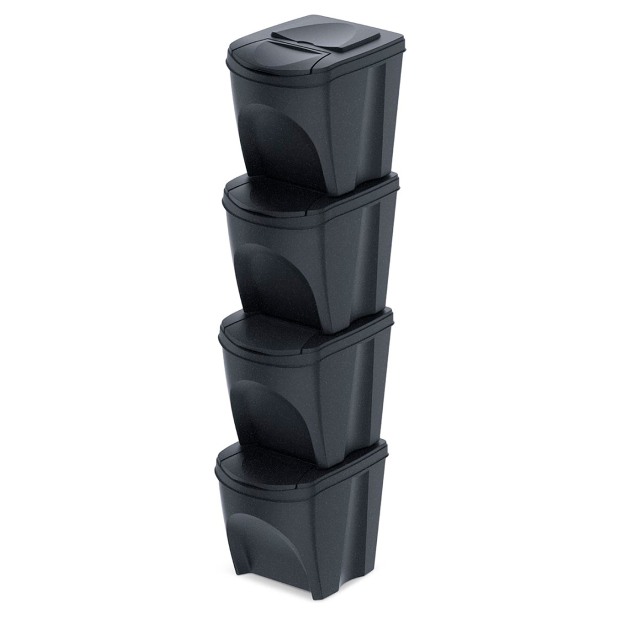 Set de 4 cubos de basura papelera reciclaje, antracita eco, volumen 4x25l