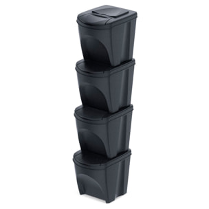 Set de 4 cubos de basura papelera reciclaje, antracita eco, volumen 4x25l