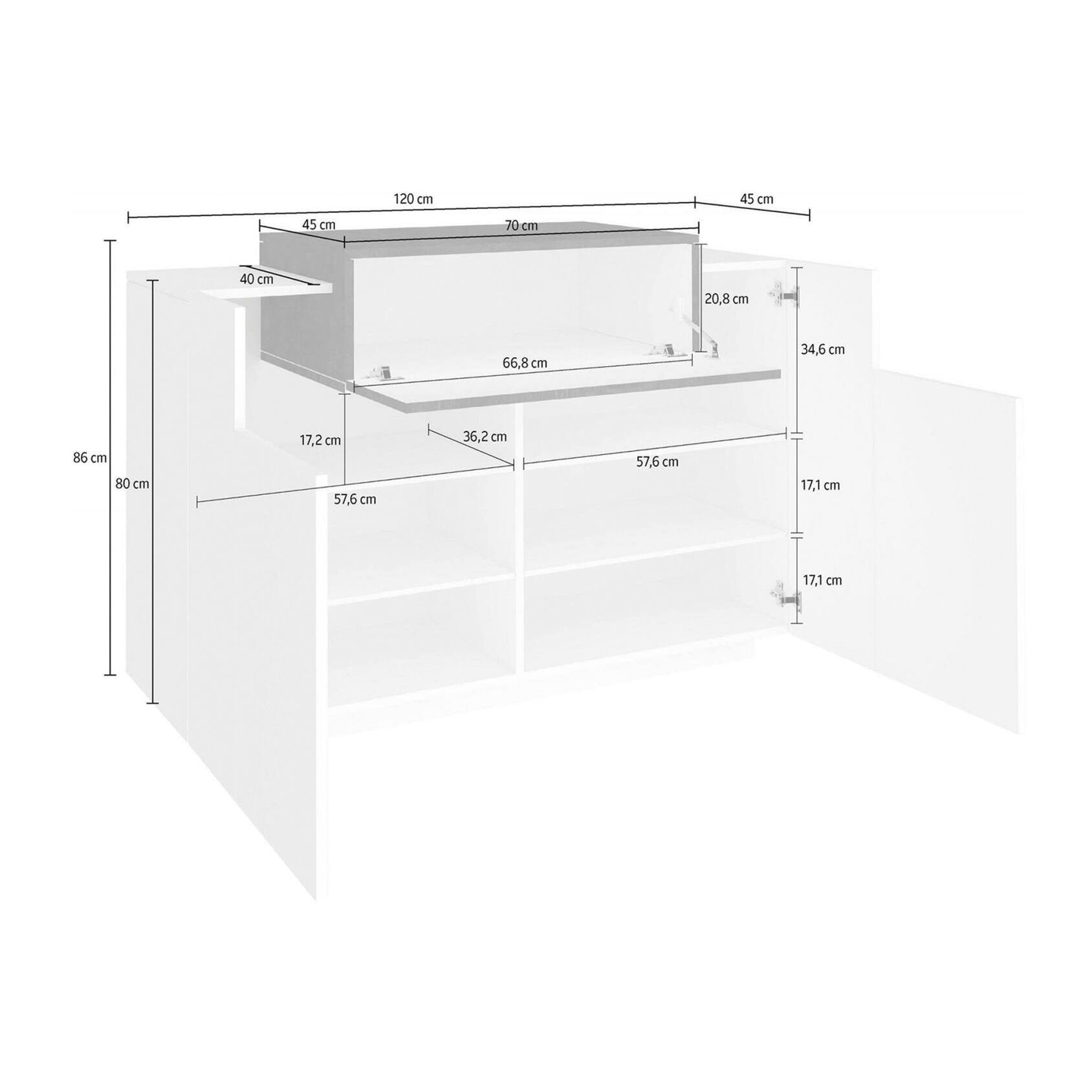 Scarpiera moderna, Made in Italy, a 2 ante e 1 anta a ribalta, Portascarpe da ingresso, Mobile multiuso, cm 120x45h86, colore Bianco lucido e Grigio Cenere