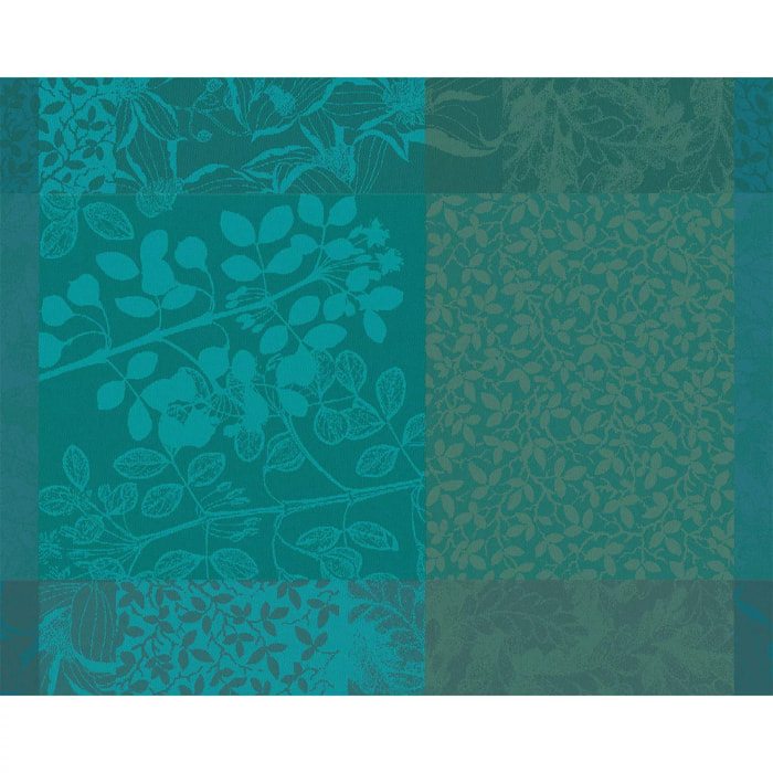 Set pur coton enduit motif jacquard Mille rameaux emeraude