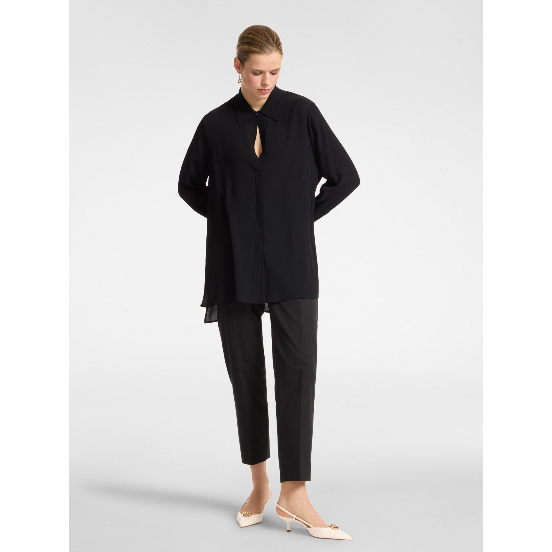 Elena Mirò - Camisa larga de crêpe de chine - Negro