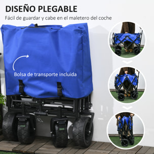 Carro de Jardín Carro Plegable con Longitud y Ángulo del Mango Ajustables y Bolsa de Transporte Carga 100 kg Azul Oscuro