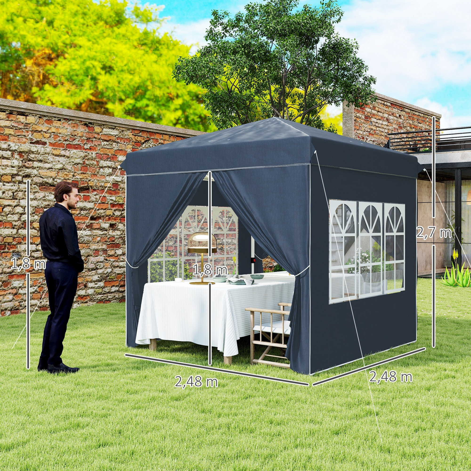 Carpa Plegable Pop-up Gazebo 2,5x2,5 m Cenador Plegable con 4 Paredes Laterales Anti-UV Altura Ajustable y Bolsa de Transporte para Camping Fiestas