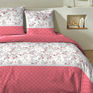 Parure housse de couette 100% coton à motif floral - rose