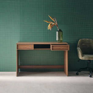 Bureau effet bois noyer 2 tiroirs 1 niche 120cm - L 120 x P 55 x H 77cm - Kuba