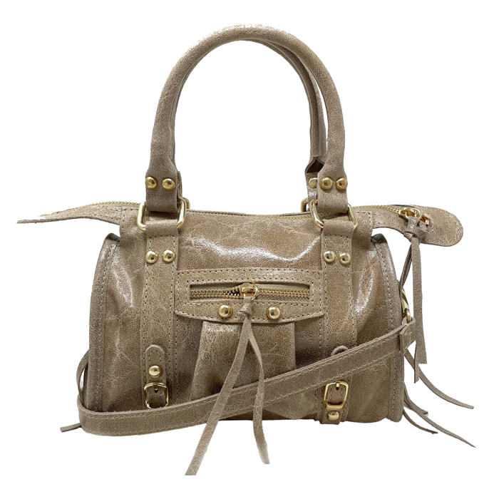 Chicca Borse - Borsa a Mano Donna in Vera Pelle - Colore Fango