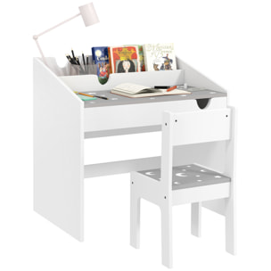 Juego de Escritorio y Silla para Niños de +3 Años Pupitre Infantil con Cajón Extraíble y Compartimento para Dormitorio Sala Estudio Gris y Blanco