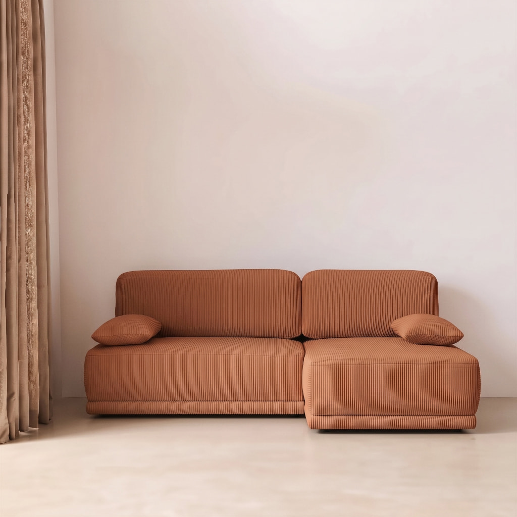 Banquette canapé d'angle droit convertible 3 places velours côtelé avec coffre NELSON