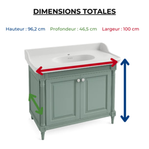 Pack meuble vasque Cléo 1889 vert velours + colonne droite + mitigeur or