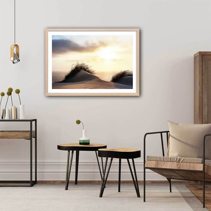 Poster dune au vent Affiche + cadre en bois - Chêne