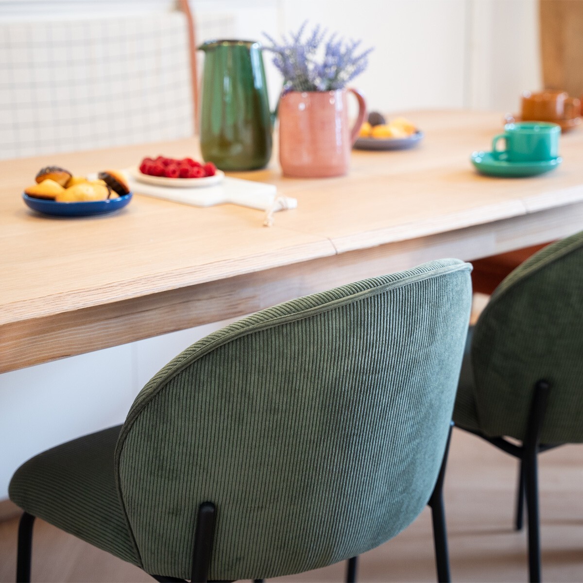 Lot de 2 chaises de salle à manger en velours côtelé - NOE
