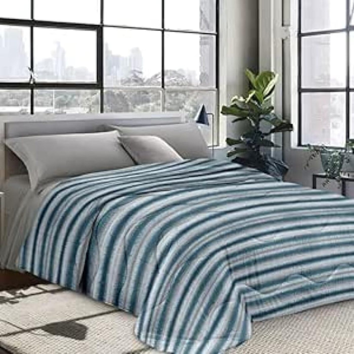 INTRECCI Piumino Singolo, 170 x 260 cm, Piumino Ecologico, Caldo, Invernale, 300 g/m², Anallergico e Antiacaro, Made in Italy, Lavabile in Lavatrice, Soffice, Morbido. Fantasia: Linee