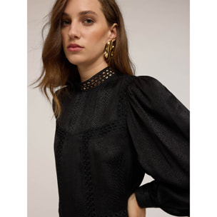 Motivi - Vestido jacquard con cuello alto - Negro