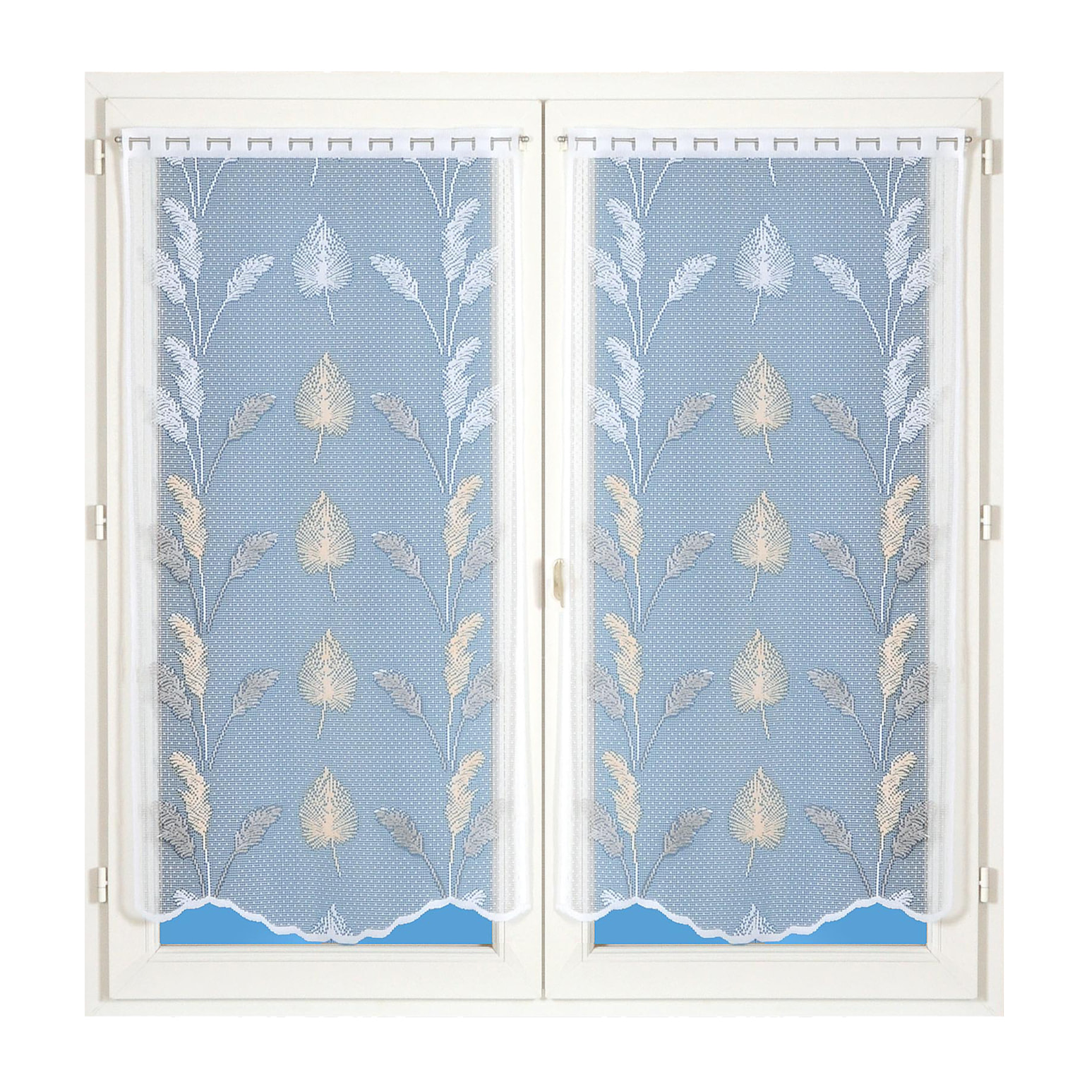 Paire de vitrages dentelle base ondulée feuillage - Doré