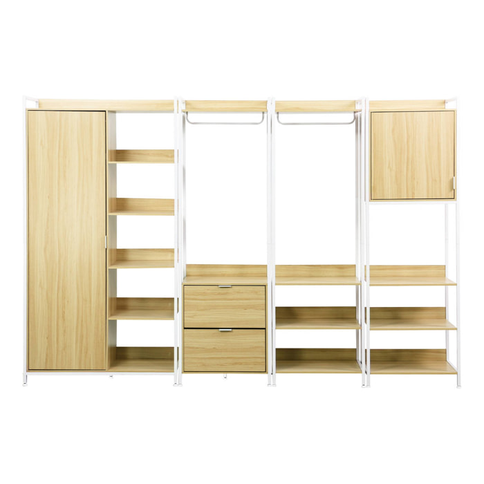 Kit dressing modulable blanc avec 4 éléments. L 280 x P 48 x H 190 cm