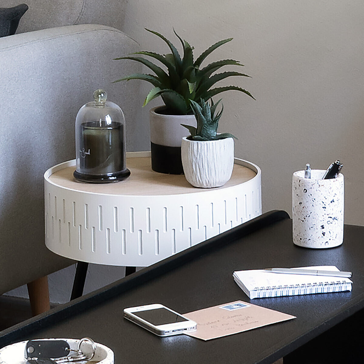 Table d'appoint coffre "Shiro" blanc D39cm