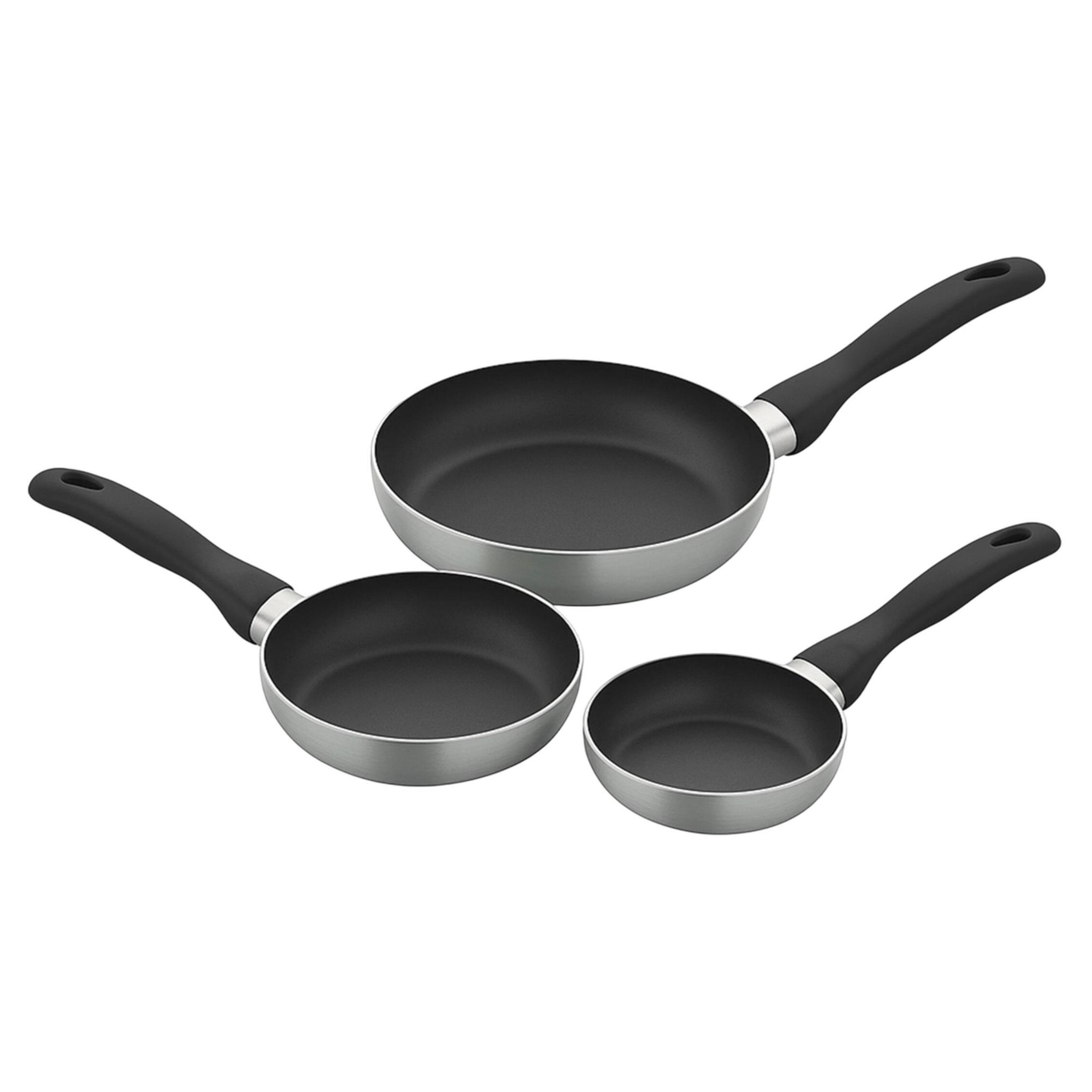 set de batería de cocina de 5pc en acero inoxidable + 3 sartenes ø16ø20ø24cm gris metalizado en aluminio prensado