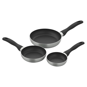 set de batería de cocina de 5pc en acero inoxidable + 3 sartenes ø16ø20ø24cm gris metalizado en aluminio prensado