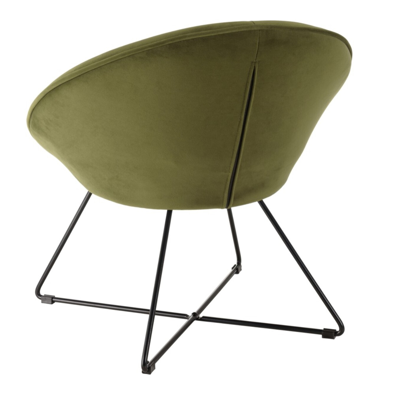 AGATHE - Fauteuil tissu velours vert olive pieds croisés métal noir