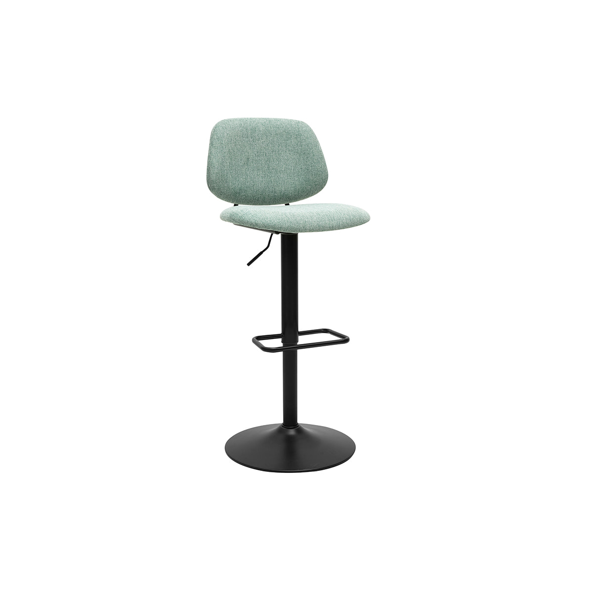 Tabourets de bar relevables design en tissu effet velours texturé vert céladon et métal noir BARNET (lot de 2)