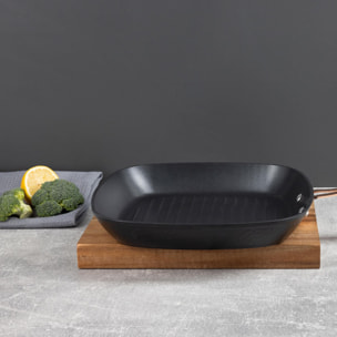 sartén grill 28x28cm en aluminio forjado antiadherente en color negro mate