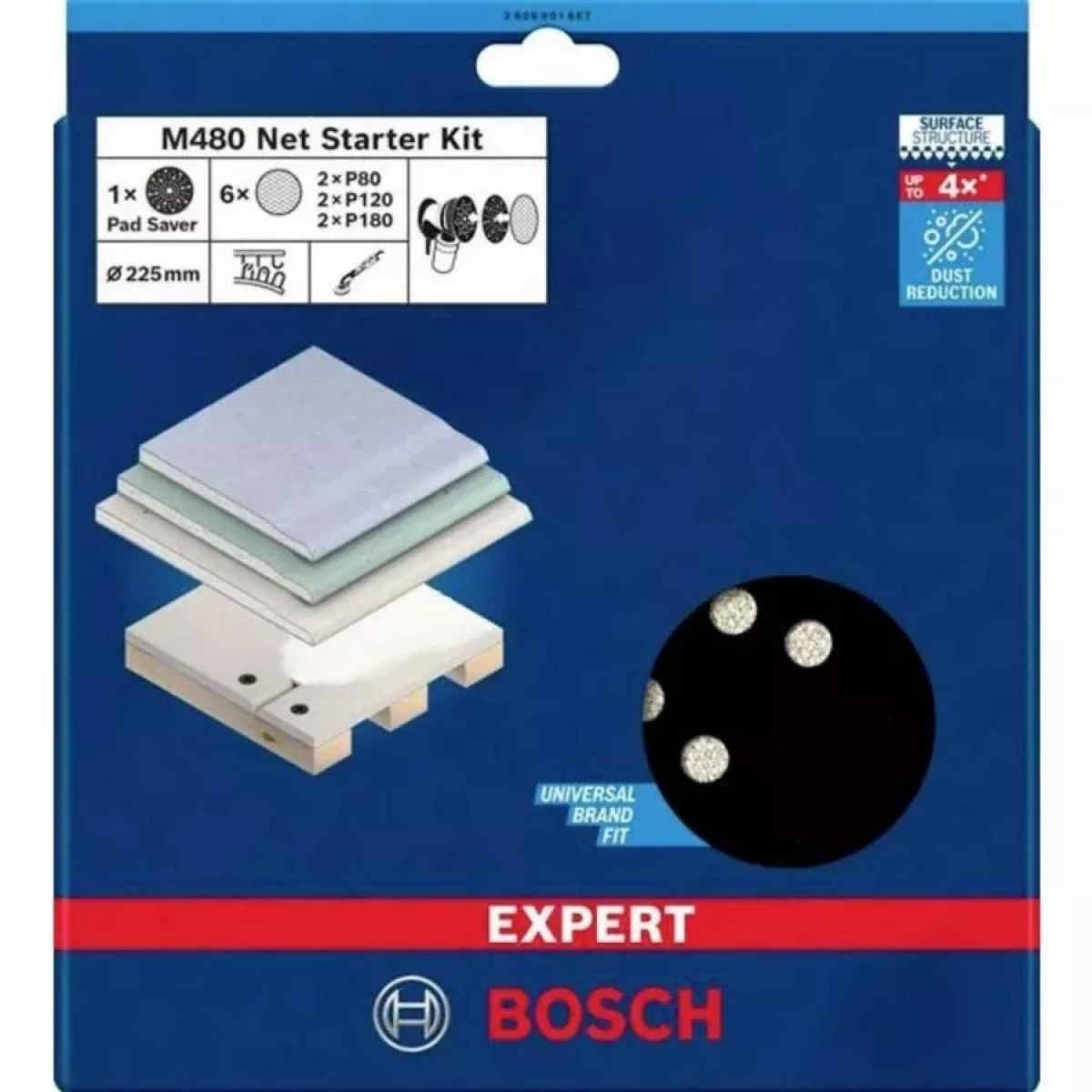 Kit Feuilles abrasives BOSCH Expert M480 - Coussin 225mm - Boite de 6 pièces - 2608901667