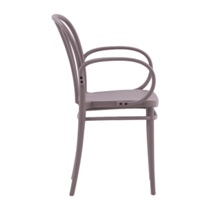 Set di 4 sedie NEWCASTLE in polipropilene tortora con braccioli, impilabili