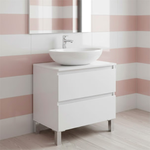 Mobile Bagno Sotto Lavabo Da Appoggio 2 Cassetti Salvaspazio Con Guide Metalliche E Gambe In Alluminio Design Moderno 63.5 x 60 x 40 Cm Bianco Lucido